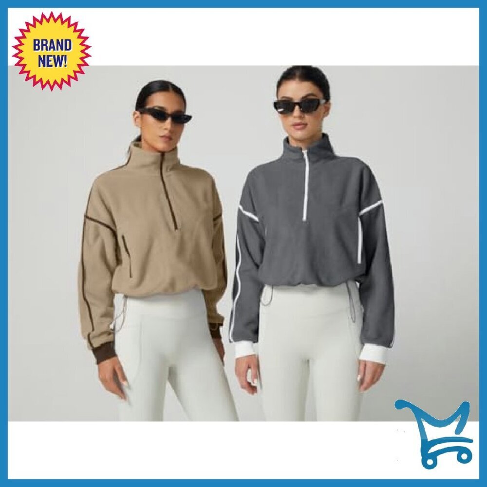 Women's Half Zip Fleece Pullover Cozy Sherpa Sweatshirt Winter Top - Picture 7 of 7